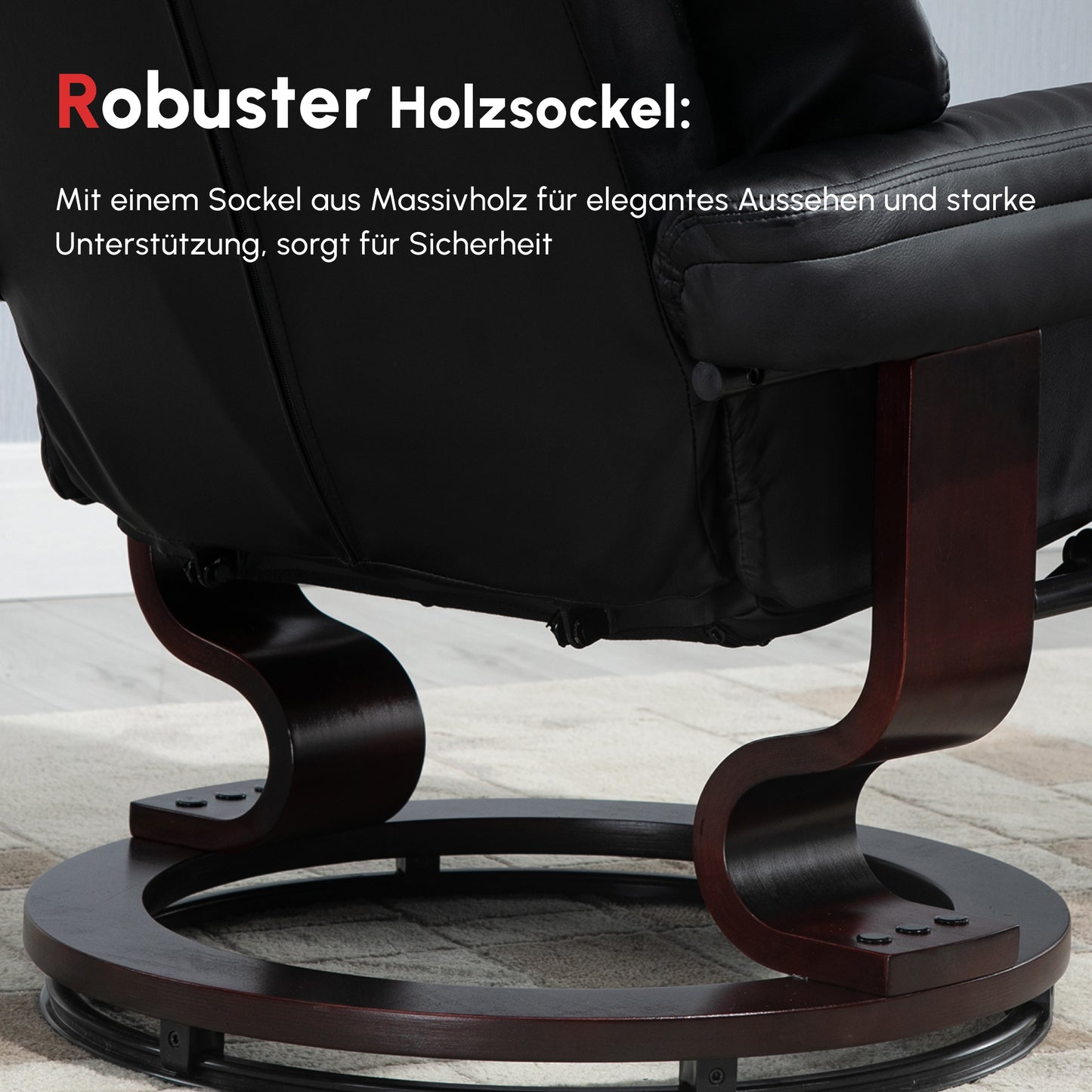 HOMCOM Relaxsessel mit Hocker, Liegefunktion, drehbar, bis 160 kg, Kunstleder, Metallrahmen, schwarz, 80 x 79 x 100 cm