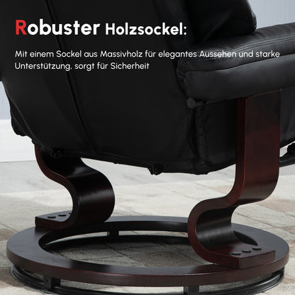 HOMCOM Relaxsessel mit Hocker, Liegefunktion, drehbar, bis 160 kg, Kunstleder, Metallrahmen, schwarz, 80 x 79 x 100 cm