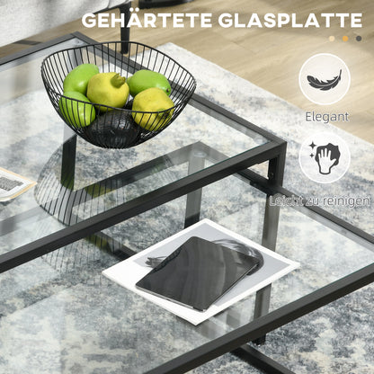 HOMCOM 2er-Set Couchtische, Glastische, mit pulverbeschichtetem Stahl, Schwarz + Transparent