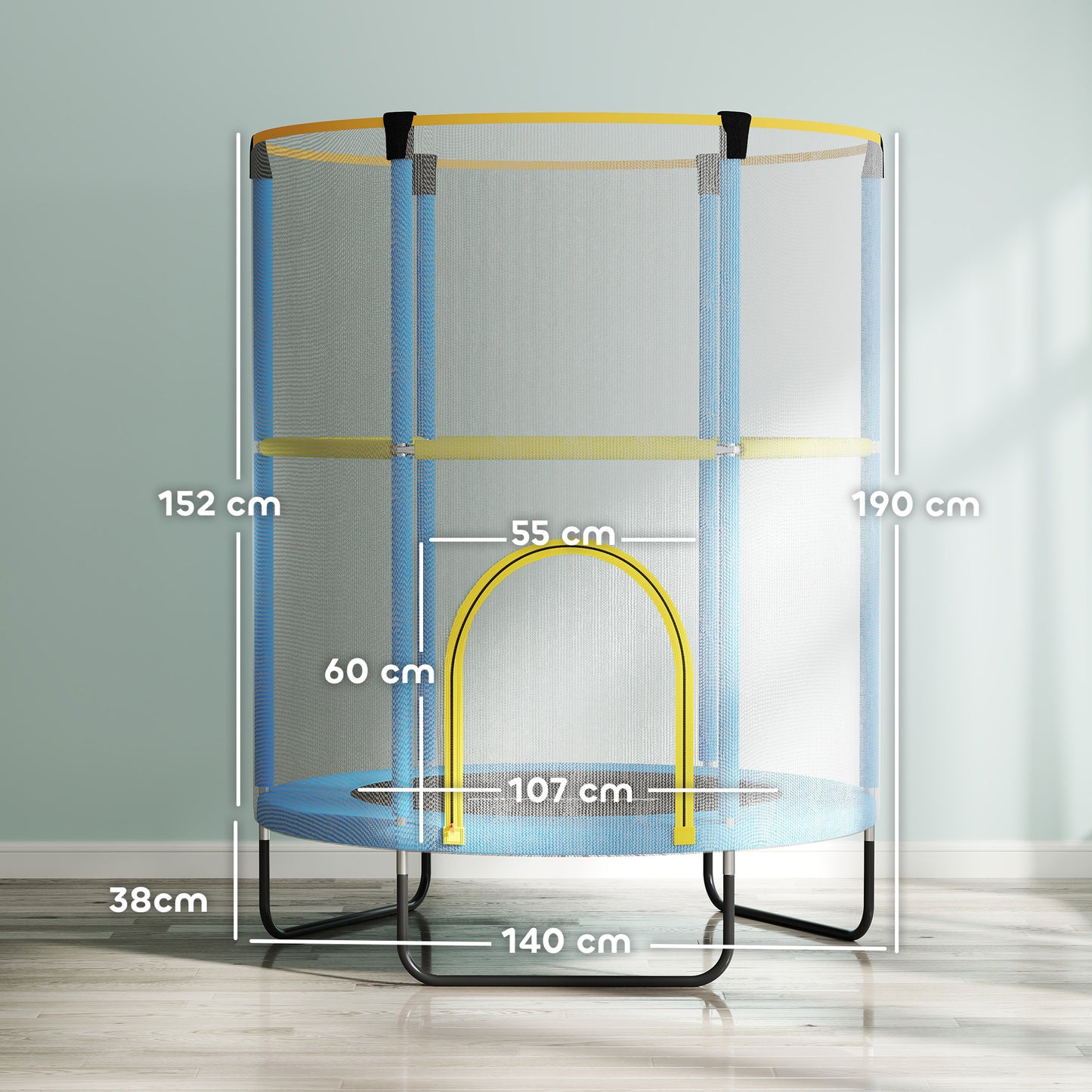 AIYAPLAY Kindertrampolin, Sicherheitsnetz, rutschfeste Beine, Reißverschlusseingang, Bunt