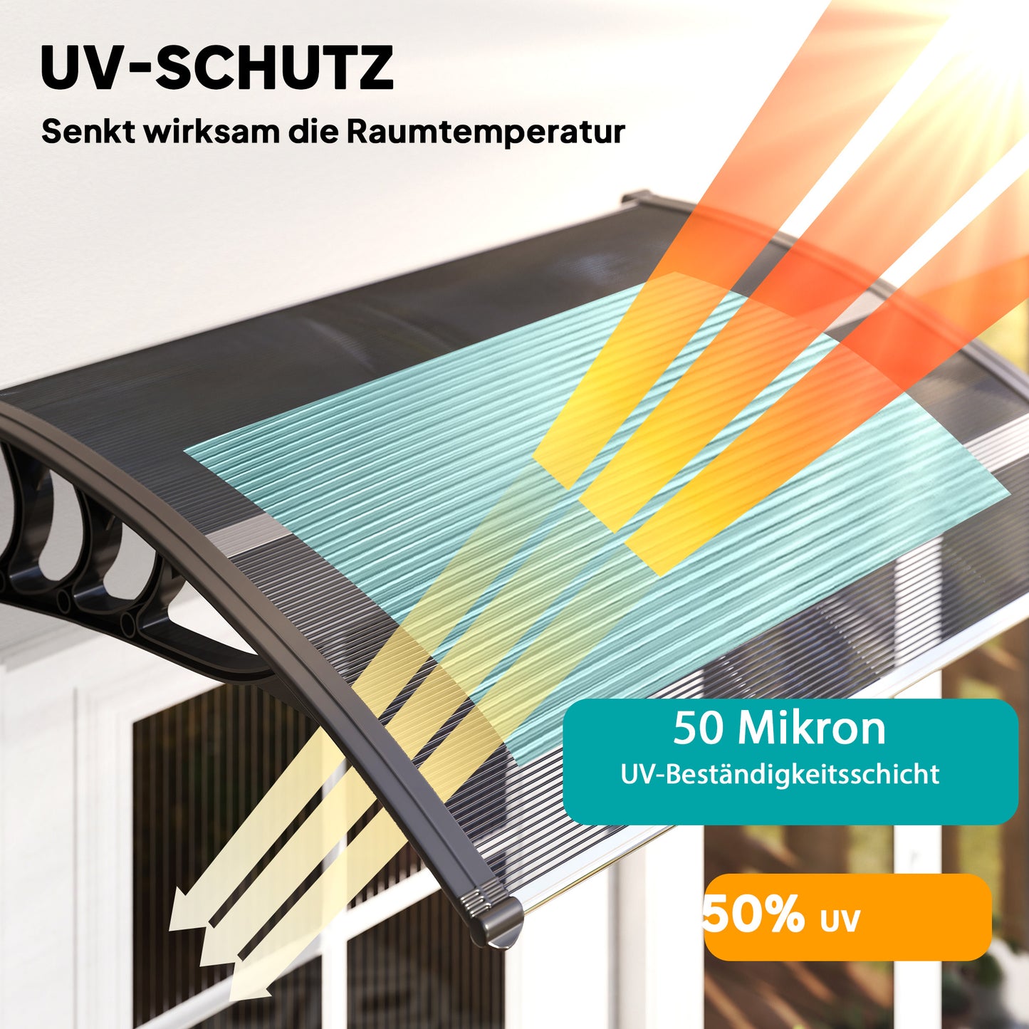 Outsunny Vordach, Haustürvordach, Überdachung für Eingänge und Fenster, 100L x 75B x 23H cm, Schwarz