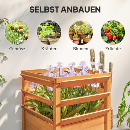Outsunny Hochbeet Pflanzkasten mit Rankgitter, Spalier Pflanzkübel Blumenkasten Holz 65 x 65 x 60 cm Karamellbraun