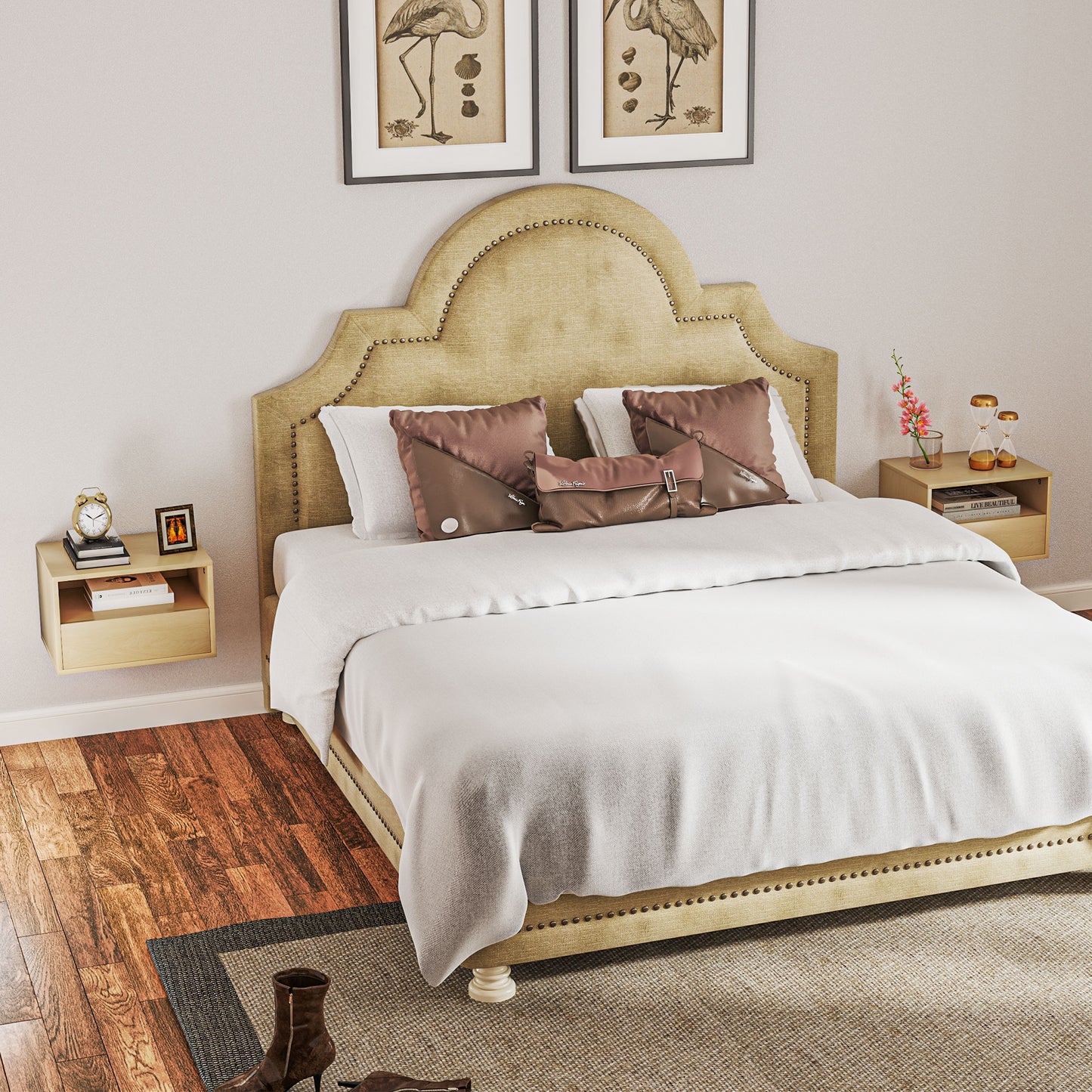 HOMCOM 2-teiliges Wandnachttisch-Set, Nachttisch, Nachtkommode, Spanplatte, Natur, 45 x 35 x 27,5 cm