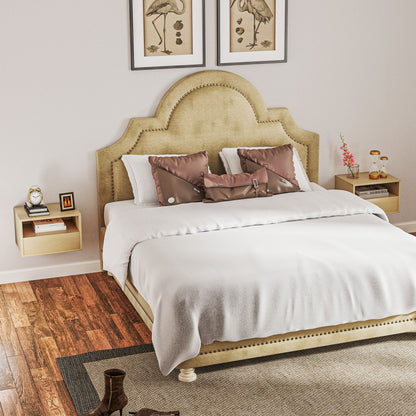 HOMCOM 2-teiliges Wandnachttisch-Set, Nachttisch, Nachtkommode, Spanplatte, Natur, 45 x 35 x 27,5 cm