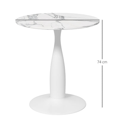 HOMCOM Runder Esstisch, pulverbeschichteter Stahl, MDF mit Melamin, rutschfeste Füße, 70 x 74 cm, Weiß