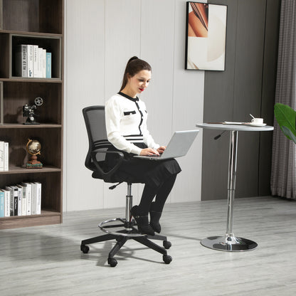 Vinsetto Bürostuhl Ergonomischer Schreibtischstuhl mit Armlehnen und Verstellbarer Fußring, Höhenverstellbarer Drehstuhl mit Netzbespannung Schwarz