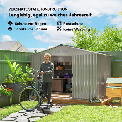 Outsunny Geräteschuppen aus Metall mit Schiebetüren und Belüftungsfenstern, 277 x 195 x 192 cm, Grau