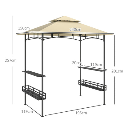 Outsunny Grill-Zelt, BBQ-Zelt, Gartenpavillon mit 2 Regalen, Aufbewahrungskörbe, Haken, für Terrasse, Beige