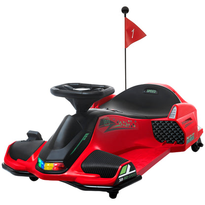 HOMCOM Elektrisches Go-Kart für Kinder, Gummiräder, 3-8 km/h, mit Lichtern und Musikfunktion, Rot