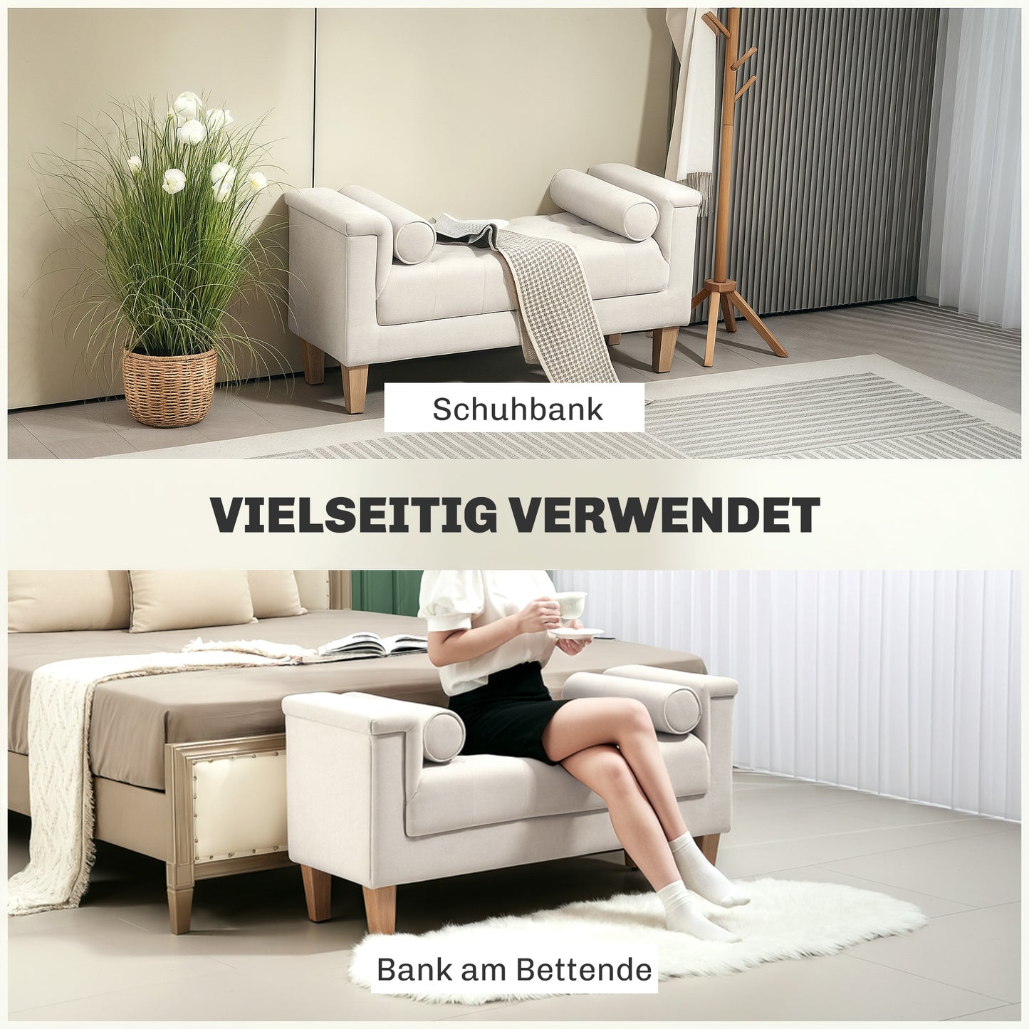 HOMCOM Polsterbank, Vintage-Design, 2 Kissen, Chenillebezug, 115 x 44 x 58 cm, Beige