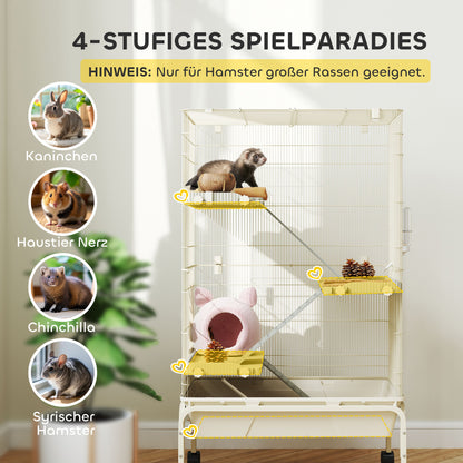 PawHut Kleintierkäfig, Haustierkäfig mit 4 Ebenen, Futterschale, Wasserflasche, 88 x 48 x 150,5 cm, Beige