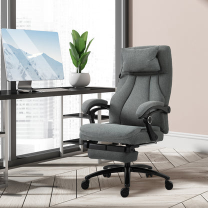 Vinsetto Bürostuhl massage, höhenverstellbarer Chefsessel, Gamingstuhl mit Fußstütze Massagefunktion, ergonomischer Drehstuhl, Massage Sessel, Leinen-Gefühl, Grau, 64 x 74 x 109-117 cm