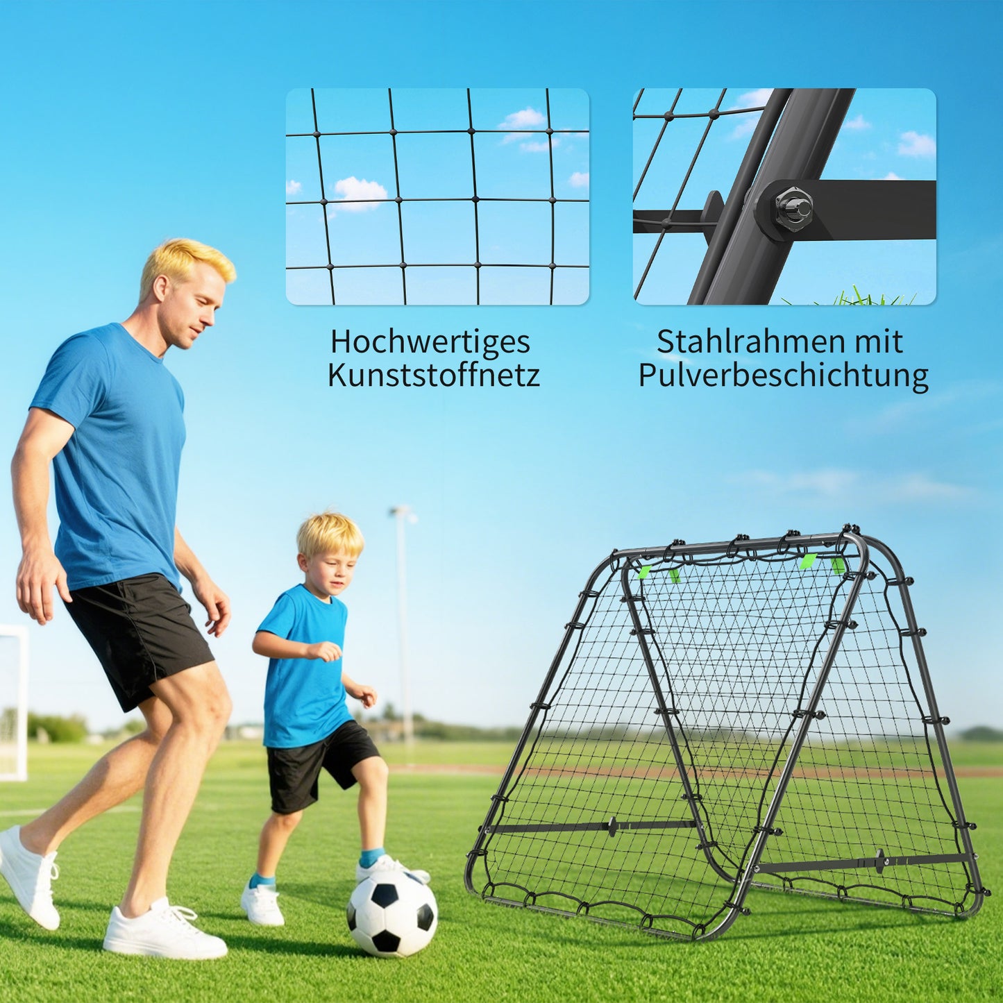 HOMCOM Fußballtor, verstellbar, klappbar, Metallrahmen, 100 x 68-95 cm, Schwarz