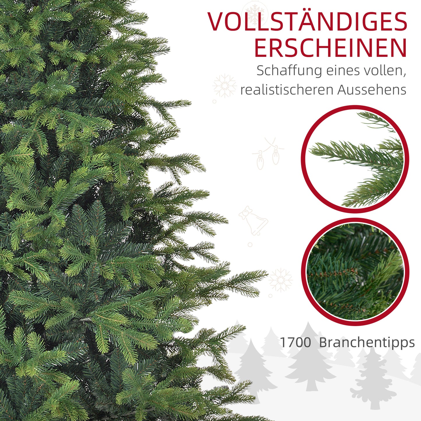 HOMCOM Künstlicher Weihnachtsbaum, realistisches Aussehen, flammhemmend, stabiler Metallfuß, 183 cm, Grün