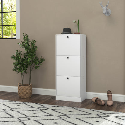 HOMCOM Schuhschrank, Schuhregal, 3 Klappfächer, verstellbar, Spanplatte, Weiß