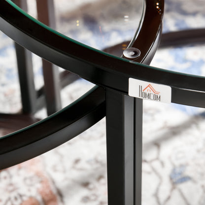 HOMCOM 2er-Set Beistelltische Couchtische Industrie-Design, Glastische, stapelbar, Schwarz + Transparent