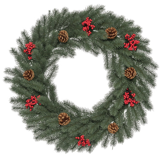 HOMCOM Tannenkranz Türkranz Weihnachtskranz Rückseite mit aufhänge Öse PE Grün Ø60 x 8 cm