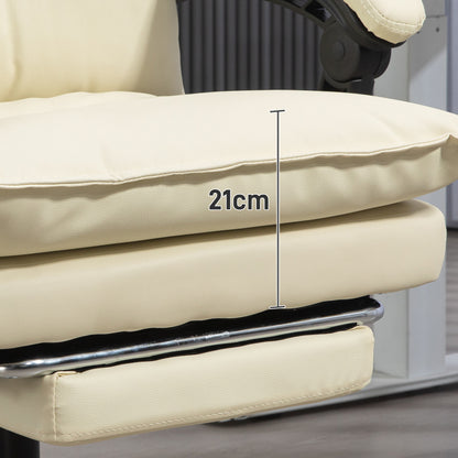 Vinsetto Bürostuhl, verstellbare Sitzhöhe, Fußstütze, Kunstleder, bis 135 kg, Metallbasis, 66x72x116-124cm, Beige