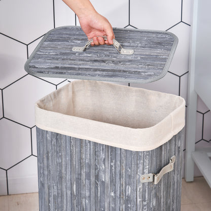 HOMCOM Wäschekorb schmal mit Deckel 72L Wäschesammler mit Griff, herausnehmbarer Wäschesack, Wäschebox für Waschküche Schlafzimmer Badezimmer, Grau