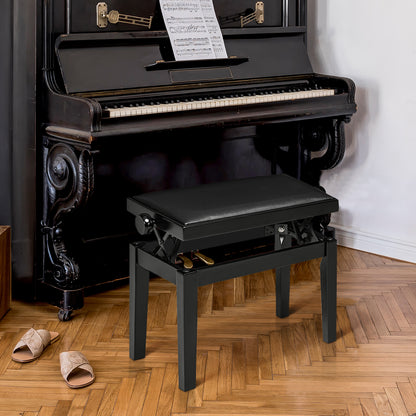 HOMCOM Klavierbank, Pianostuhl, höhenverstellbar, eleganter Hochglanz, Kunstleder+Kautschukholz, schwarz, 63 x 33 x 56cm