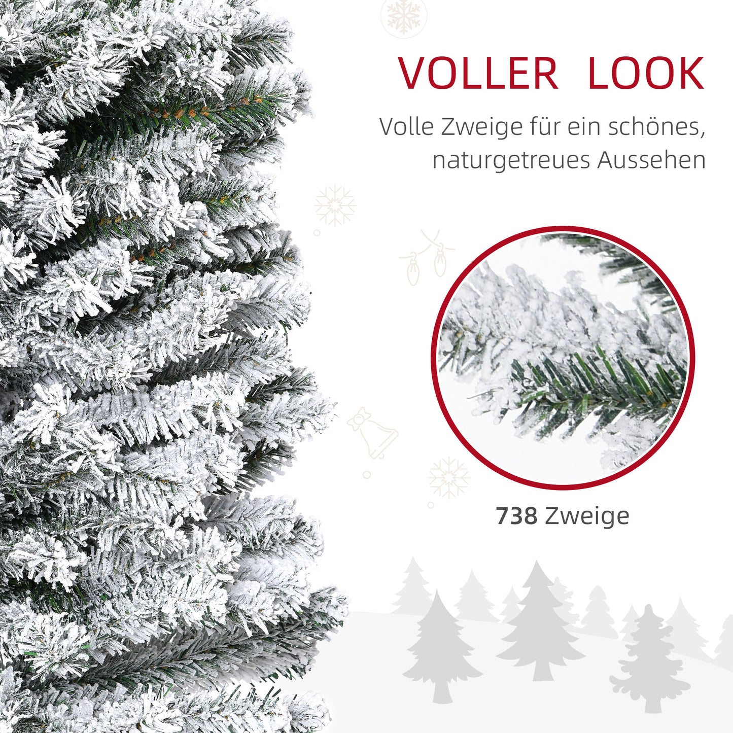 HOMCOM Künstlicher Weihnachtsbaum 180 cm Bleistift Kiefernbaum mit Schnee, 492 Spitzen für drinnen