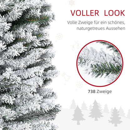 HOMCOM Künstlicher Weihnachtsbaum 180 cm Bleistift Kiefernbaum mit Schnee, 492 Spitzen für drinnen