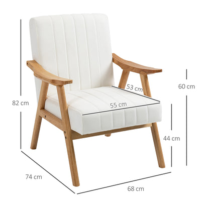 HOMCOM Polstersessel im Skandi-Design, Samtoptik, Massivholzrahmen, 68 x 74 x 82cm, Natur+Creme