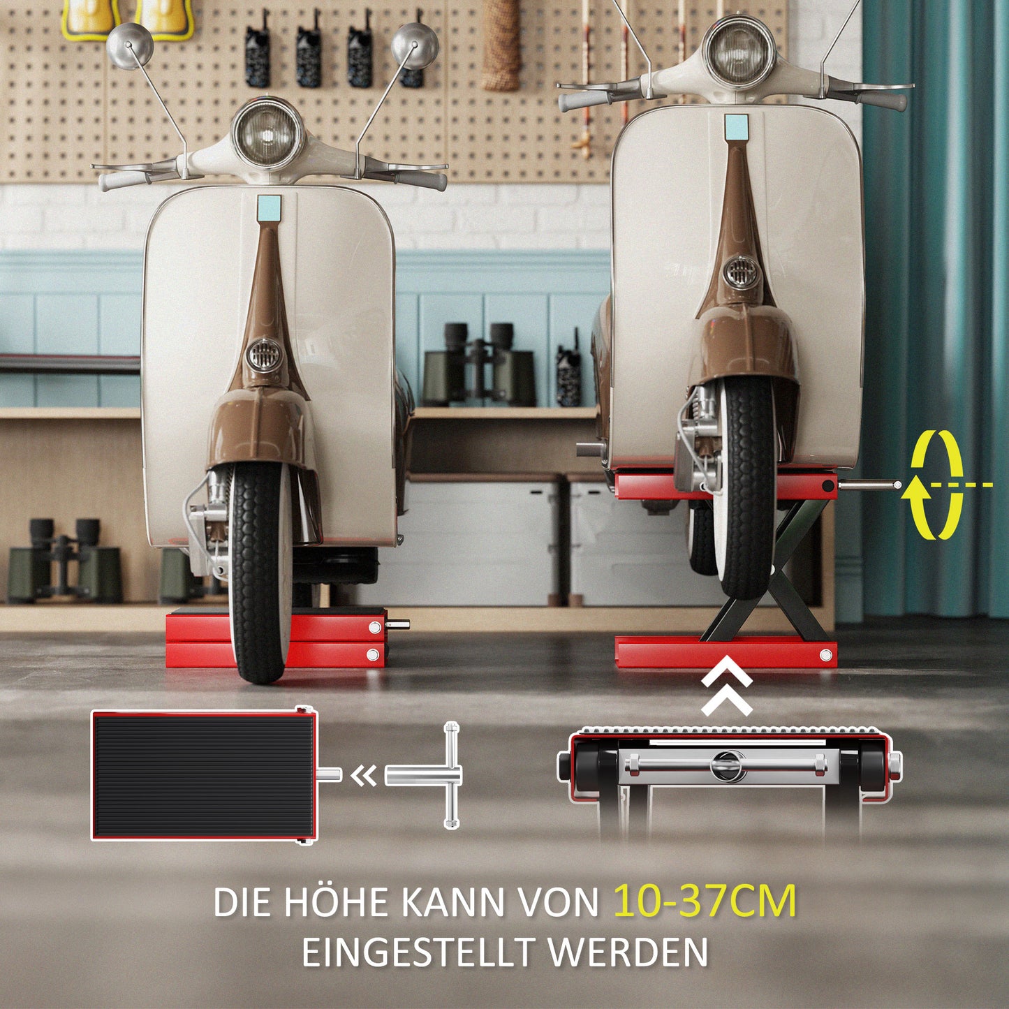 DURHAND Motorradheber 500 kg Belastbar Motorradhebebühne 100-370 mm Höhenverstellbar