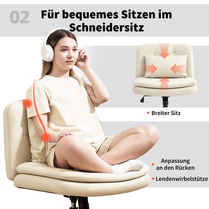 HOMCOM Armloser Bürostuhl mit Kunstleder-Bezug, Schreibtischstuhl mit Rollen, Extra-Kissen, höhenverstellbar, rollbar, Beige