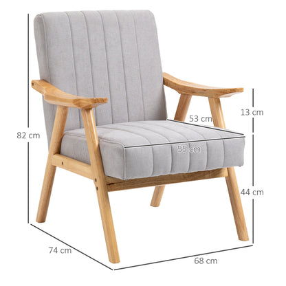HOMCOM Sessel im Skandi-Design, bis 120 kg, Samtoptik, Massivholz; 68 cm x 74 cm x 82 cm, Natur + Grau