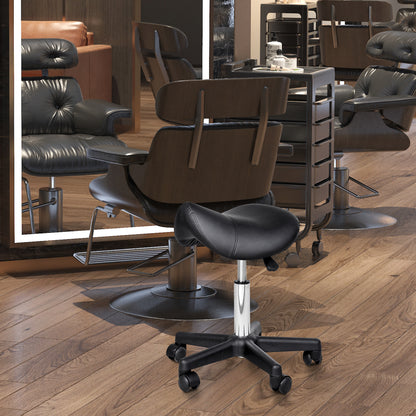 HOMCOM Rollhocker, sattelförmiger Sitz, höhenverstellbar, um 360° drehbar, Kunstleder, schwarz, 35 x 38 x 45-55 cm