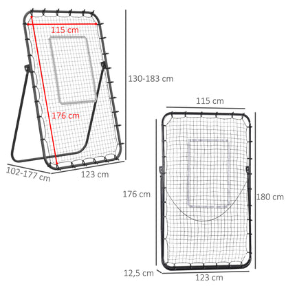 HOMCOM Fussball-Rückprallnetz, verstellbarer Winkel, höhenverstellbar, Rebounder, Kickback, Schwarz