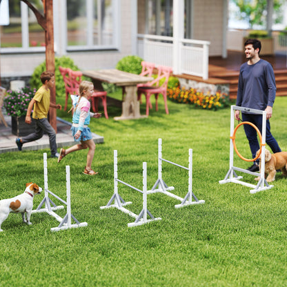 PawHut Agility Set Hunde 4-teiliges Agility-Ausrüstung für Hundetraining mit höhenverstellbar Hürden Reifen Weiß