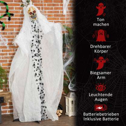 Outsunny Halloween-Dekoration Geisterbraut, Schreie &amp; Augenleuchten, bewegungsaktiviert, 170cm groß, Inomhus