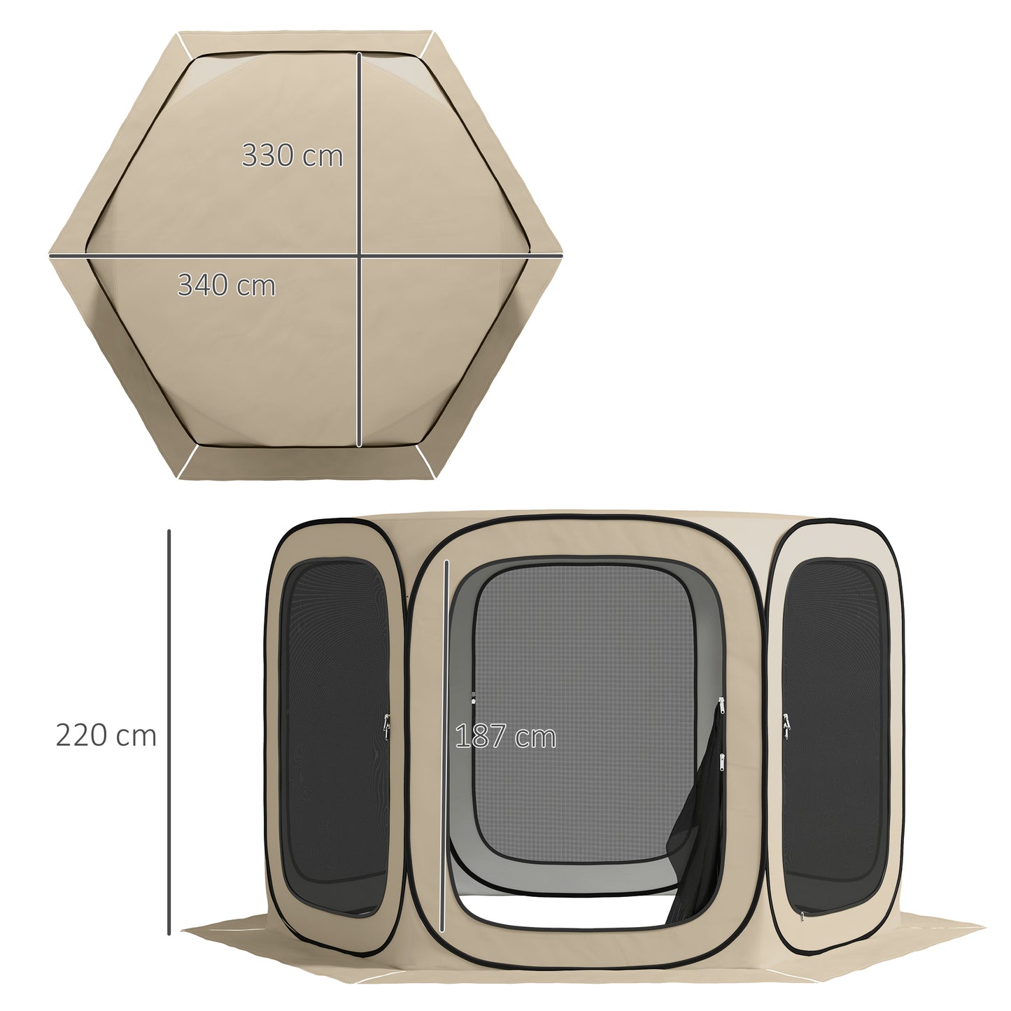 Outsunny Pop-up-Campingzelt, tragbar, UPF50+ Schutz, Netz-Seiten, Stahldraht, Khaki