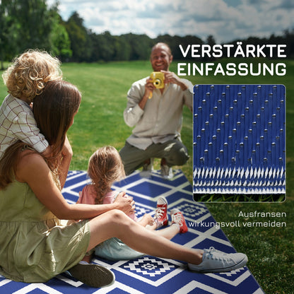 Outsunny Outdoorteppich Terrassenteppich, wetterbeständig, modernes Design, 182 cm x 274 cm x 0,3 cm, Blau + Weiß