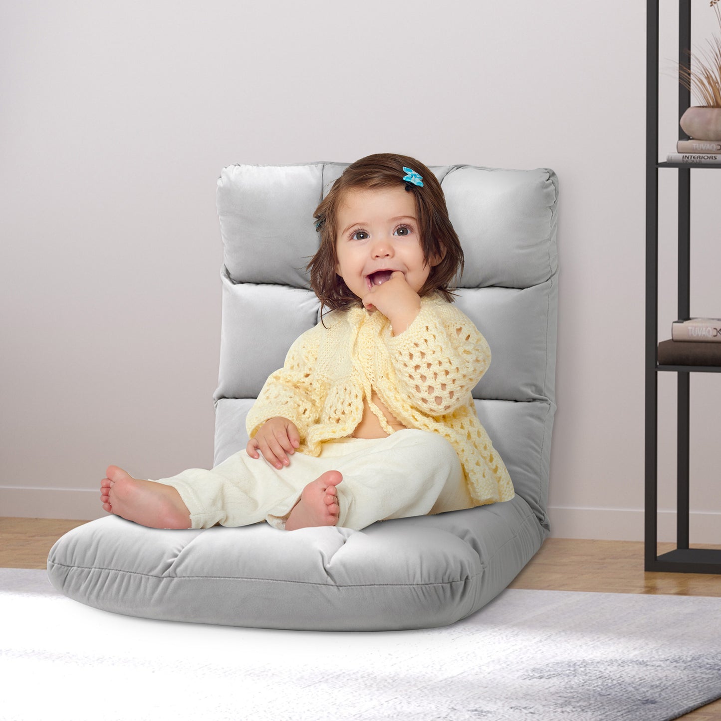 HOMCOM Bodenstuhl Faltbar Bodensessel mit Liegefunktion Verstellbarer Rückenlehne, gepolstert Relaxsessel zum Fernsehen, Lesen, Meditationsstuhl Lazy Sofa Lesesessel für Meditation Zuhause Grau