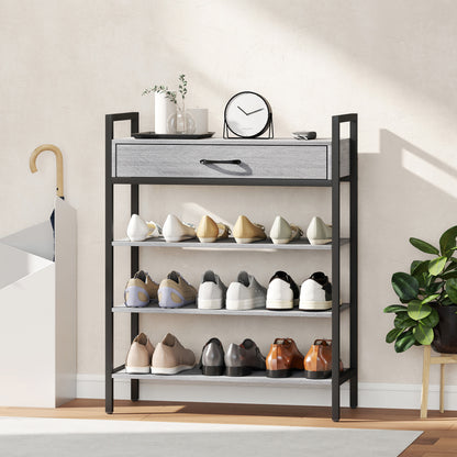 HOMCOM 4-stufiges Schuhregal, Flurregal für bis zu 9 Paar Schuhe, Spanplatte, Metall, Grau