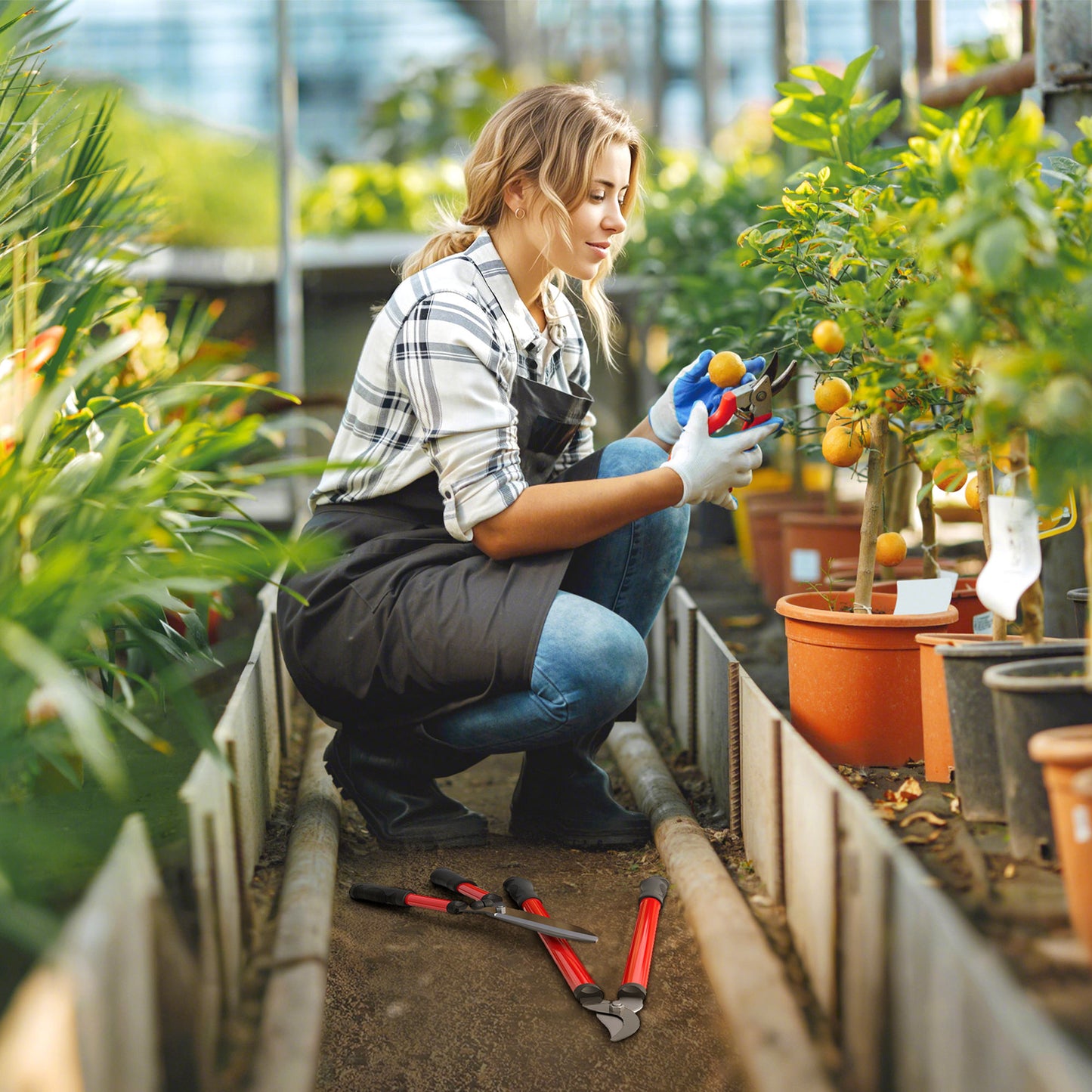 Outsunny Heckenschere Set 3-teilig Gartenschere Astschere mit Stahlklingen, Griff