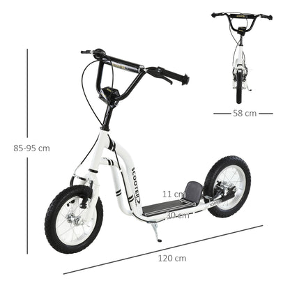 HOMCOM Kinderroller ab 5 Jahre Scooter Kinderscooter Tretroller Cityroller Kinder Roller Kickboard mit Luftreifen 12 Zoll Gummi Aluminium Weiß 120 x 58 x 85-95 cm