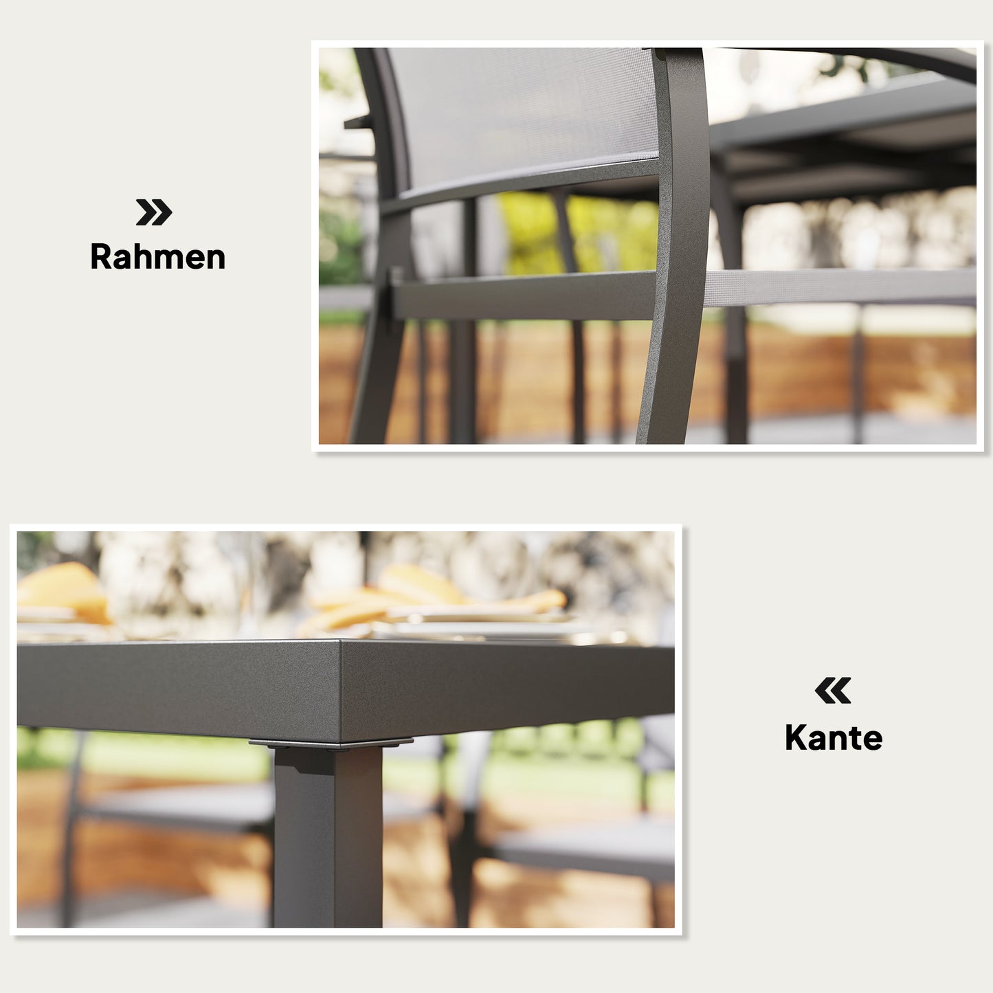 Outsunny 7-teiliges Ess-Set, 6 Stühle, 1 Tisch, stapelbar, leicht zu reinigen, Stahlrahmen, Gartenmöbel-Set, Grau