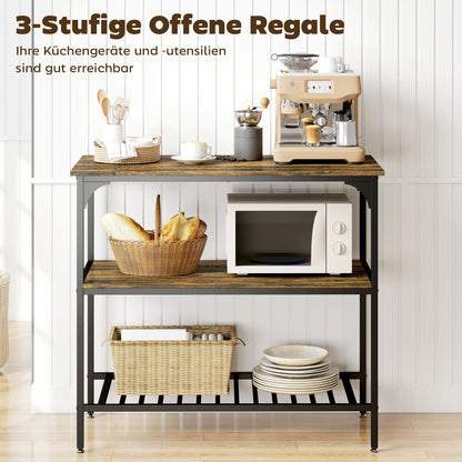 HOMCOM Bäckerregal, 3-stufiges Küchenregal mit Stahlrahmen, Rustikales Braun+Schwarz