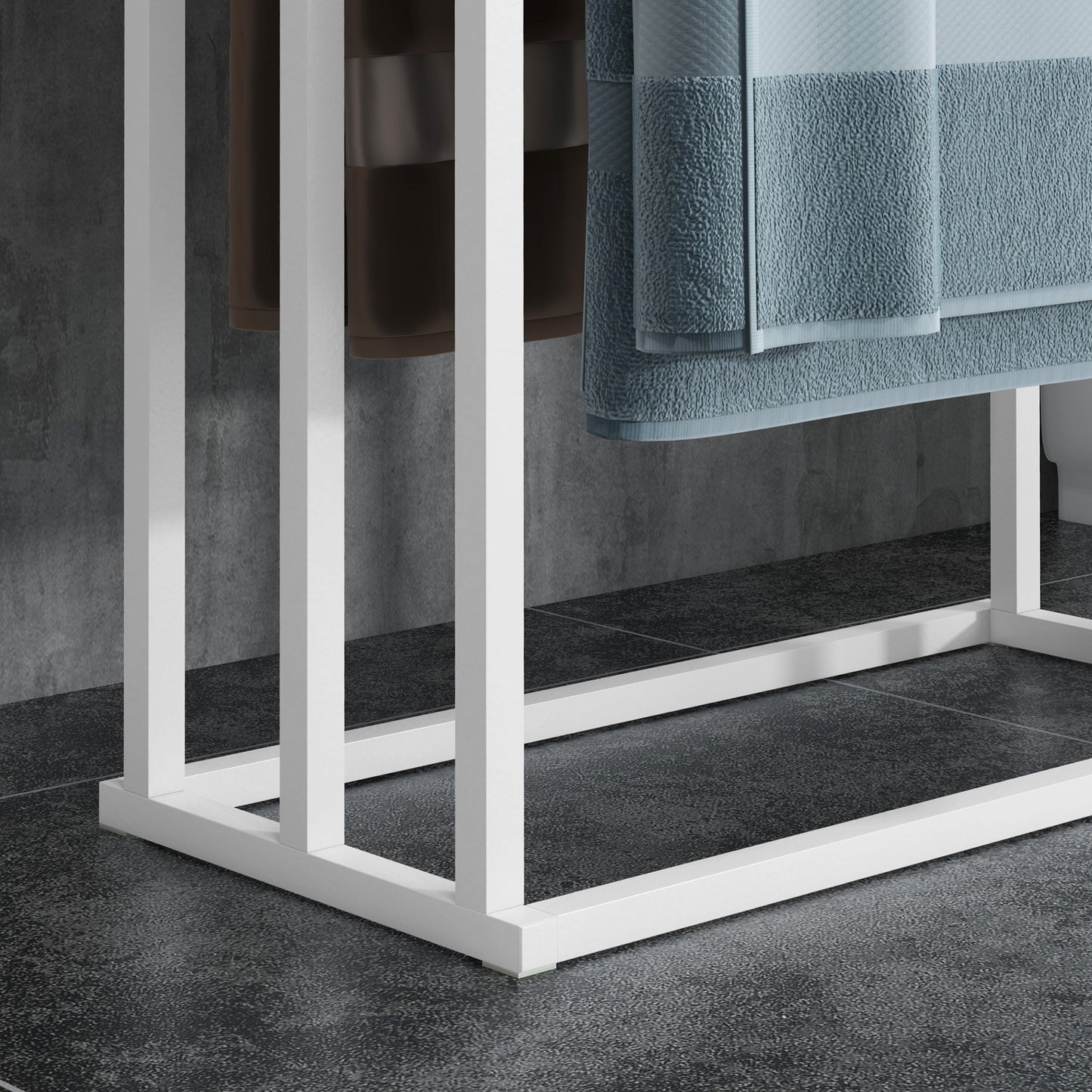 kleankin Handtuchhalter Handtuchalter-Set 3 Handtuchstangen, Industriedesign, Bambus, 45 x 22,5 x 86 cm, Weiß + Natur