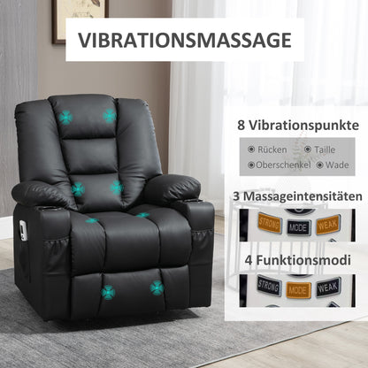 HOMCOM Relaxsessel mit Aufstehhilfe, USB, Massagefunktion, Kunstleder, bis 150 kg, 90x98x102 cm, Schwarz