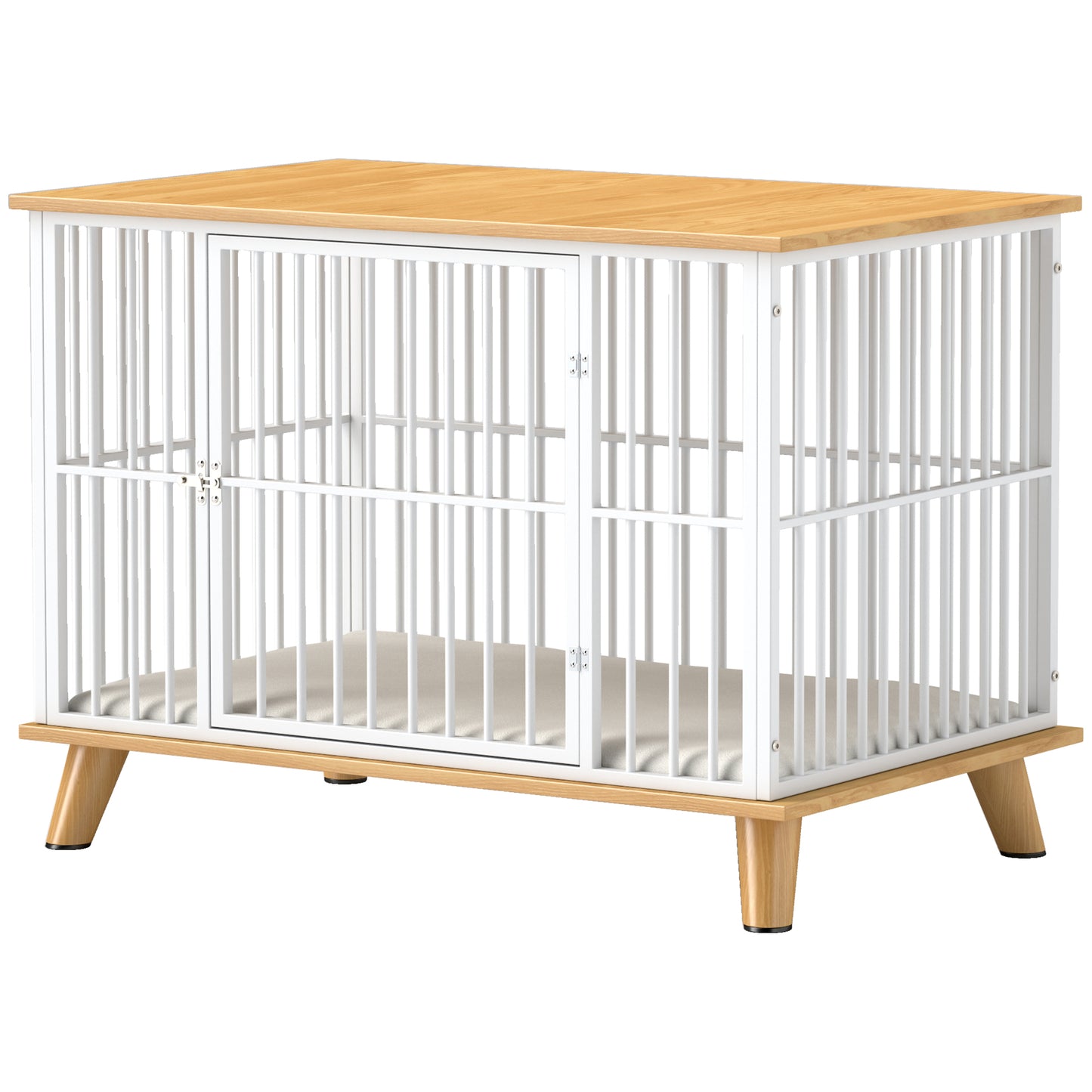 PawHut Hundebox mit Verriegelungstür, abnehmbares Kissen, gute Belüftung, Stahl, 86x60x70 cm, Weiß+Grau