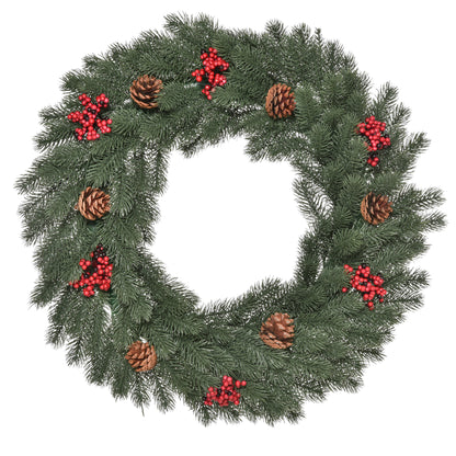 HOMCOM Tannenkranz Türkranz Weihnachtskranz Rückseite mit aufhänge Öse PE Grün Ø60 x 8 cm