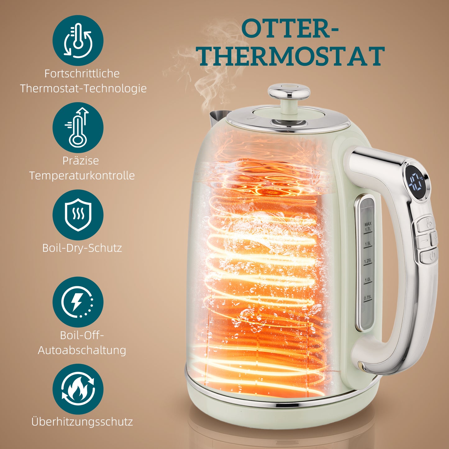 HOMCOM Wasserkocher- und Toaster-Set, LED-Anzeige, 1,7 Liter, 2200W, Retro-Design, Memory-Funktion, Grau