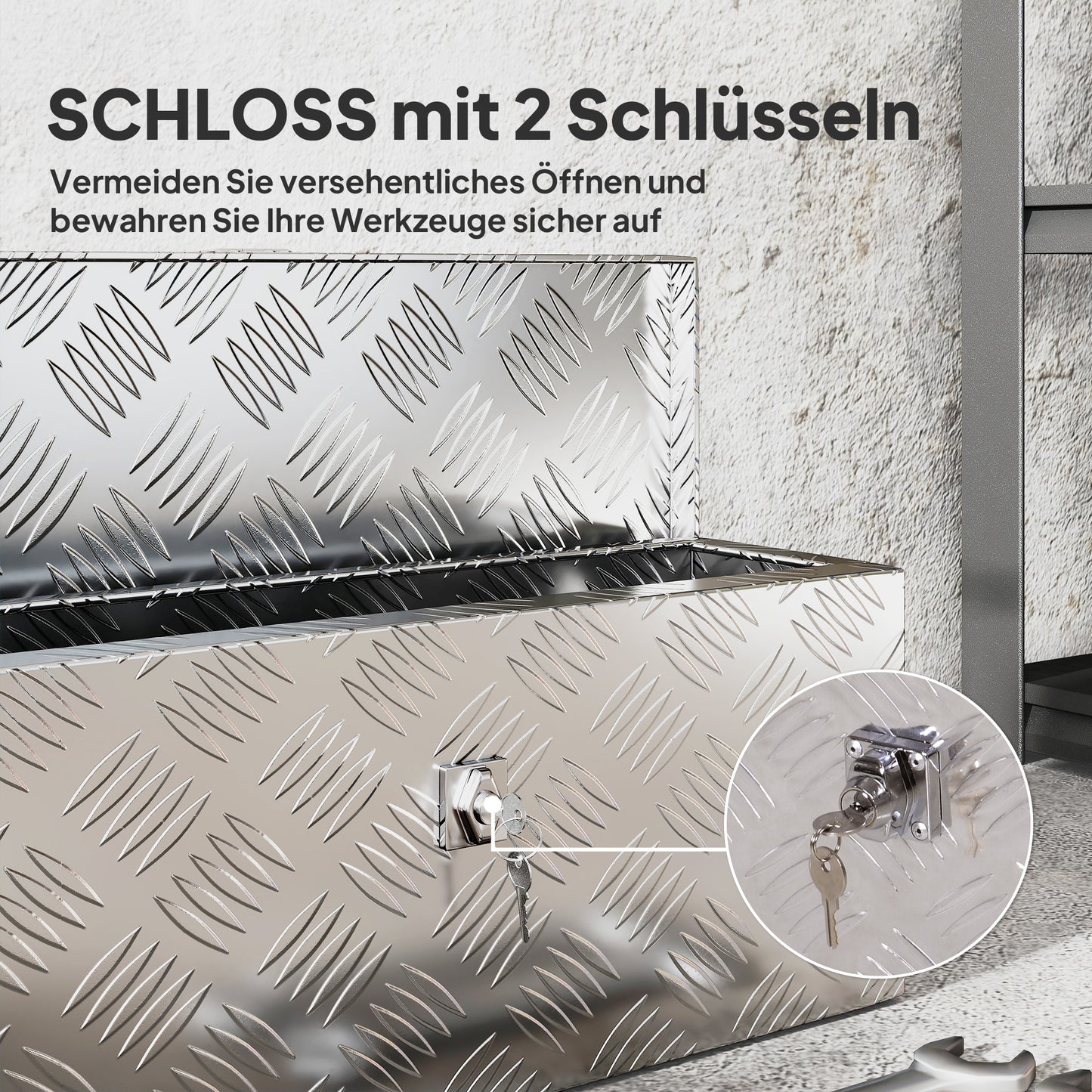 HOMCOM Gerätekasten Aufbewahrungskiste aus Aluminium mit Schloss und Schlüsseln 50 x 15,5 x 20,5 cm