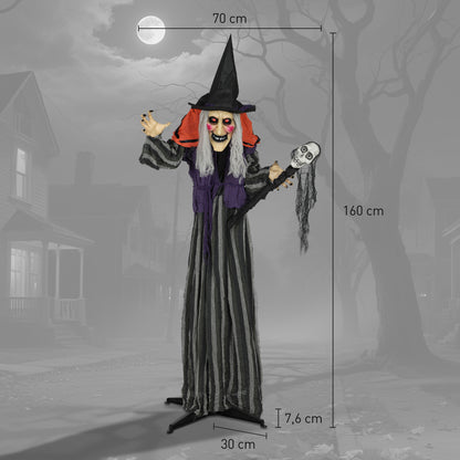 Outsunny 160 cm Halloween Dekoration Halloween Hexe mit LED-Lichter, Soundfunktion verstellbare Arme, Körper