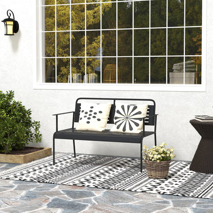 Outsunny -Sitzer Gartenbank, wetterfest Sitzbank, wasserabweisend Gartenmöbel mit Rücken- & Armlehnen 121 x 64 x 84cm, Schwarz